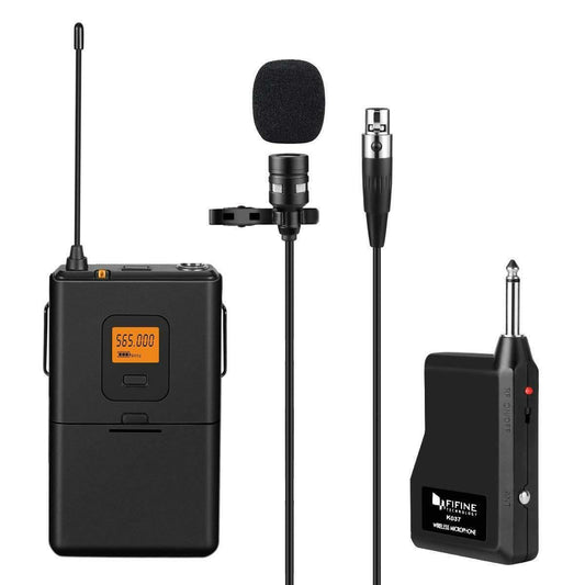 Fifine 20-Channel UHF Wireless Lavalier Lapel Microphone System with Bodypack