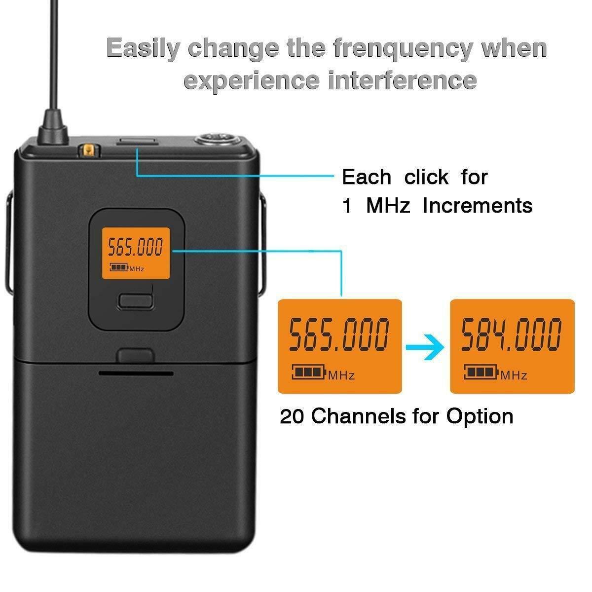 Fifine 20-Channel UHF Wireless Lavalier Lapel Microphone System with Bodypack